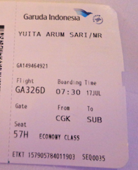 Tiket sementara untuk keberangkatan 17 Juli Jakarta-Surabaya jam 8 pagi